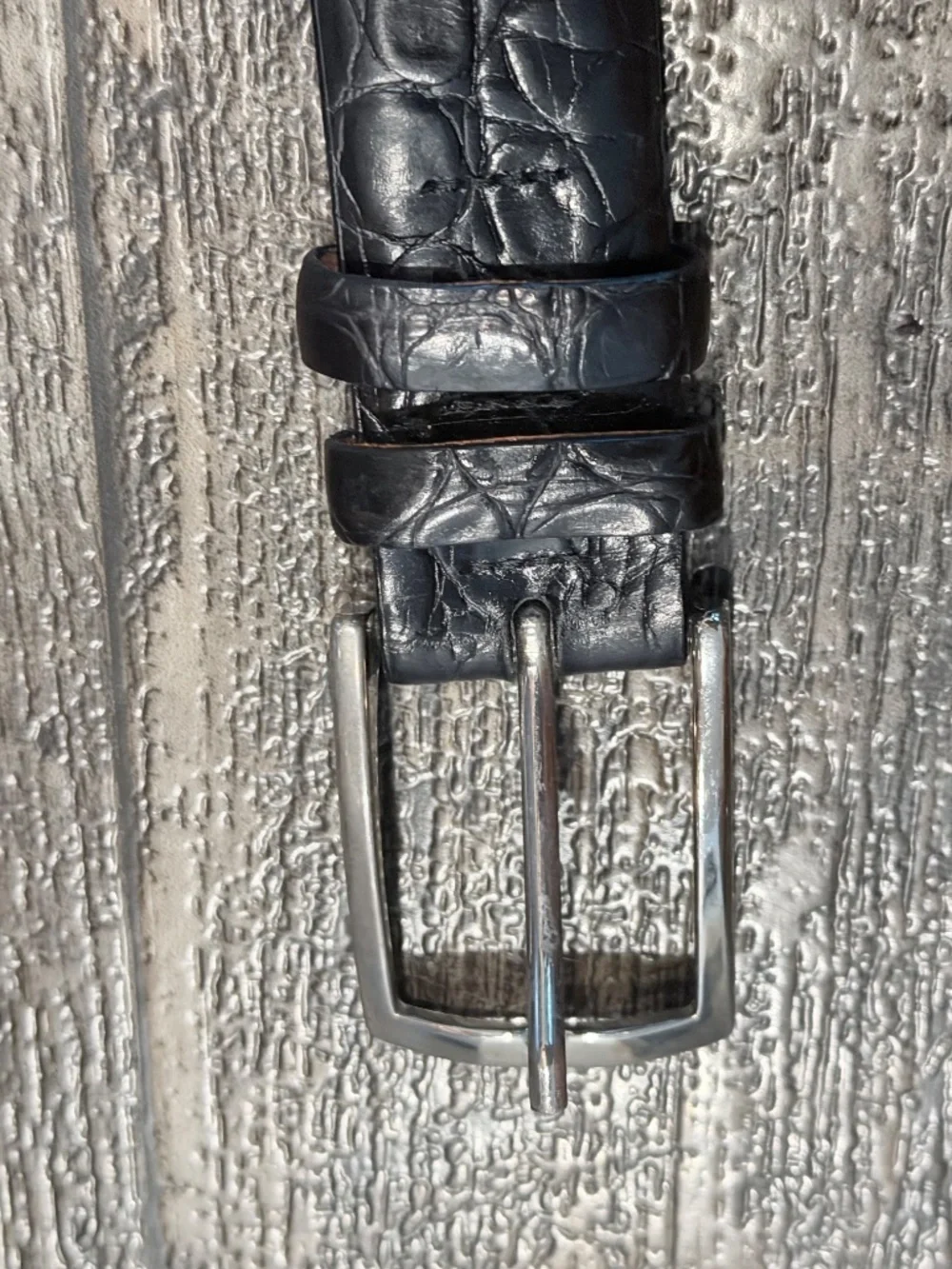 Torino Leather Black Alligator Grain Embossed Calfskin Belt Size 44 Made in USA